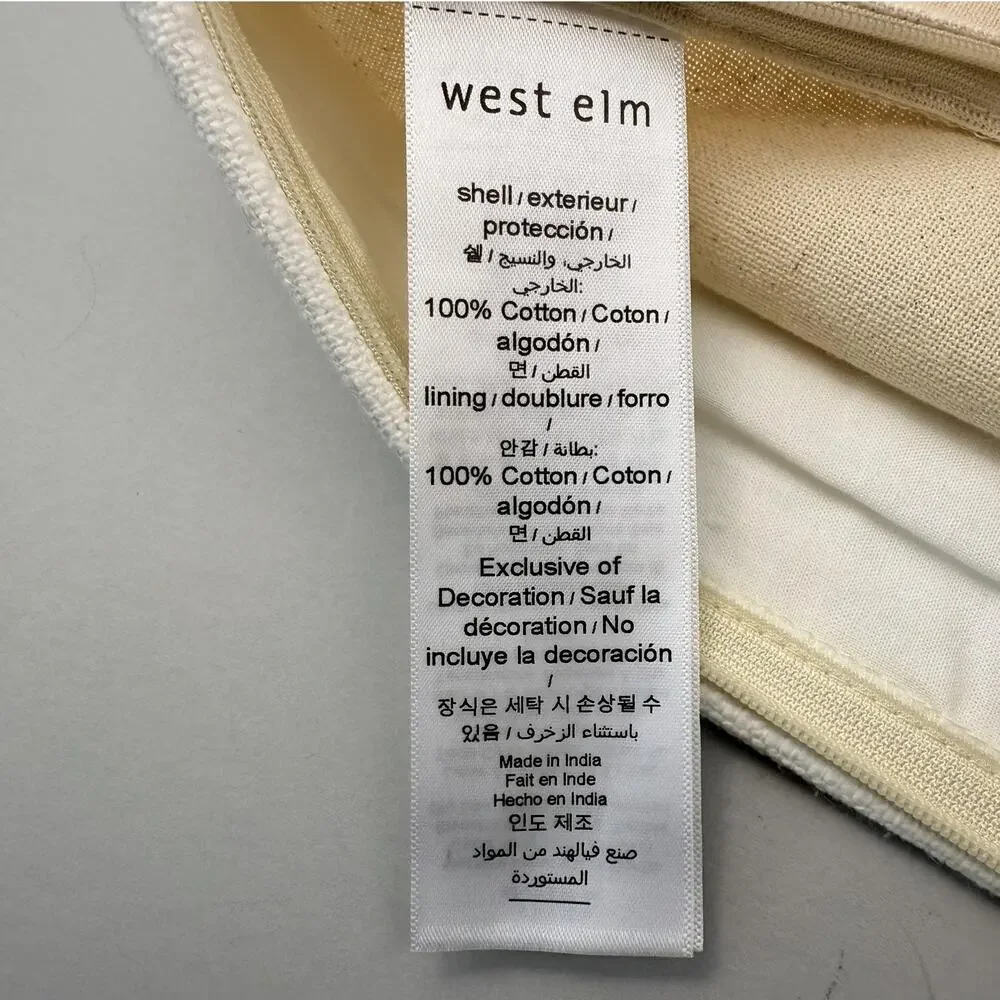 West Elm Embroidered Skier Pillow Cover 18x18 Alabaster Cotton Winter Decor New